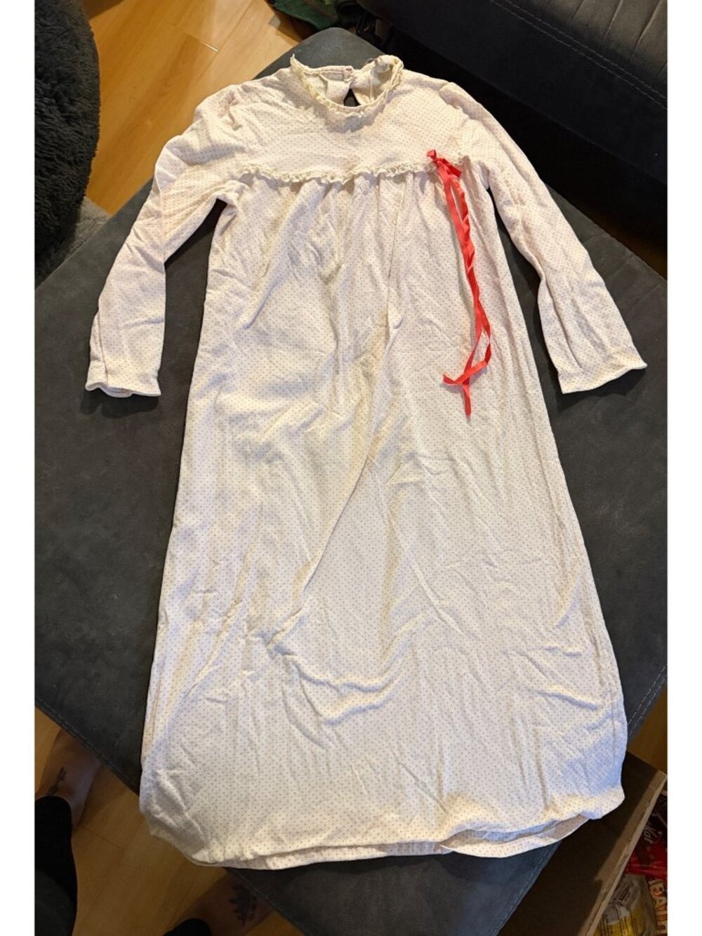 Vintage Atkins Girls Flame Resistant Nightgown Size 12 Pink Polka Dot Nylon Long
